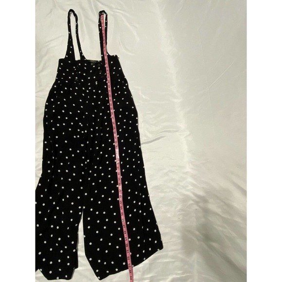 Forever 21 Black Polka Dot Dressy Wide Leg Romper Medium Button Suspenders - Picture 12 of 14